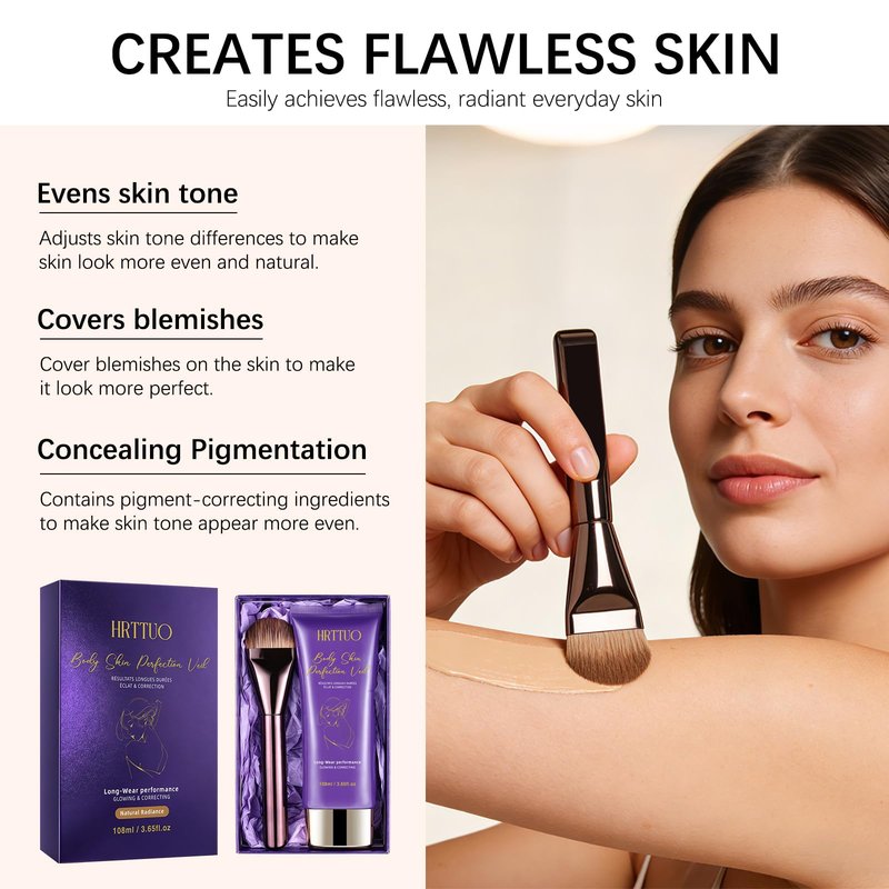 Body Coverage Perfector with Brush - Waterproof Leg & Body Makeup for Skin Imperfections & Uneven Tone, Transfer-Resistant Natural Finish Concealer, Flawless Looking Legs (Natural Radiance)