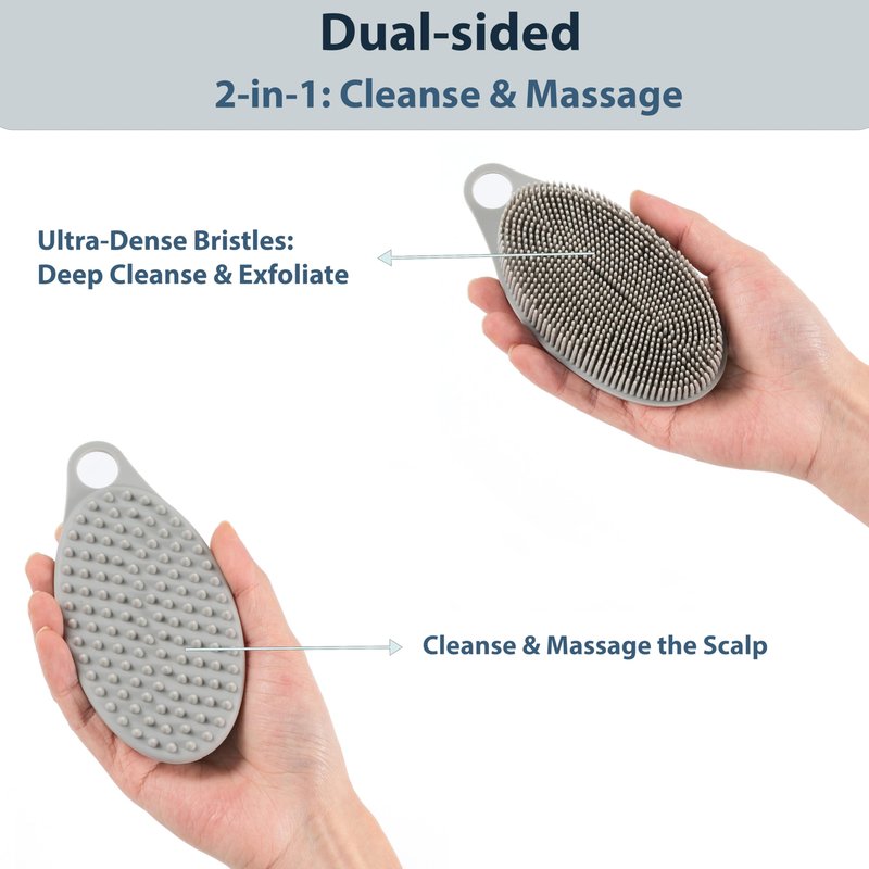 MtBoi 2 Pack Silicone Exfoliating Body Scrubber, Soft Silicone Loofah for Sensitive Skin, 2-in-1 Body Brush & Shower Head Massager, Easy to Clean, Rich Lather (Gray&Green)