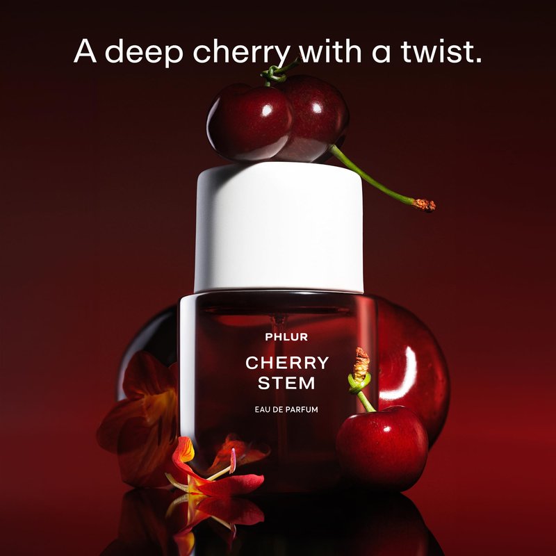 PHLUR Cherry Stem Perfume for Women & Men, 50 mL – Black Cherry & Caramel Eau de Parfum, Fruity Woody with Orange Brandy, Jasmine Ebony Woods & Soft Leather