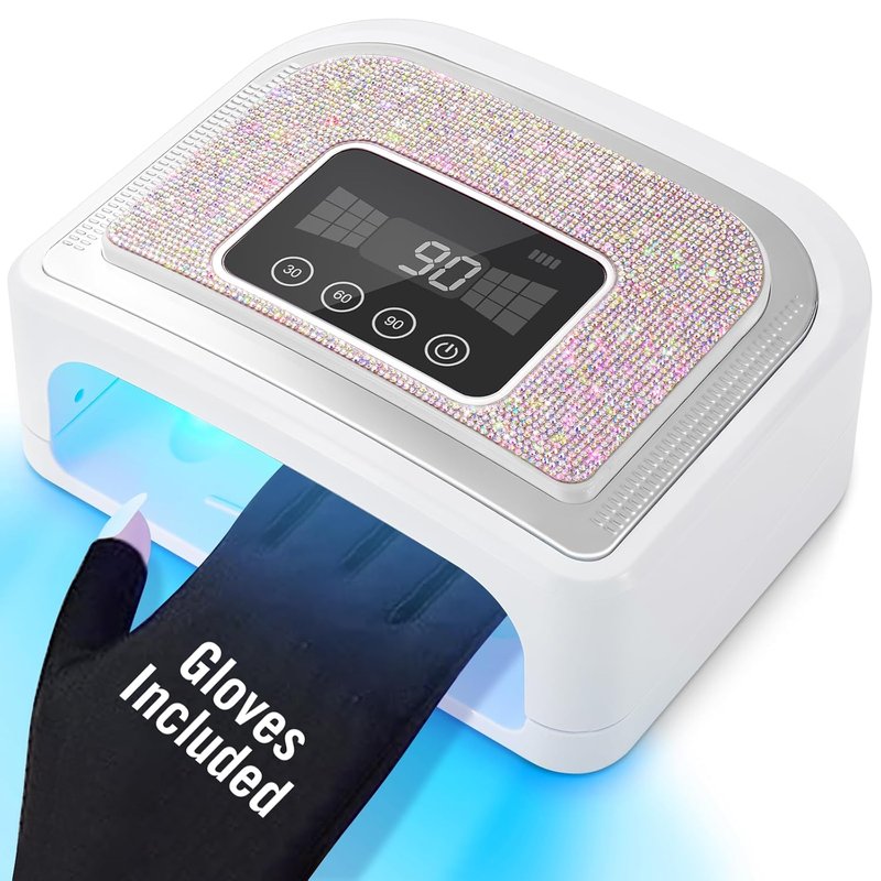Aedavey Cordless Nail Lamp - 120W Rechargeable UV LED Nail Light with 4 Timer Modes & Rhinestone Decor
