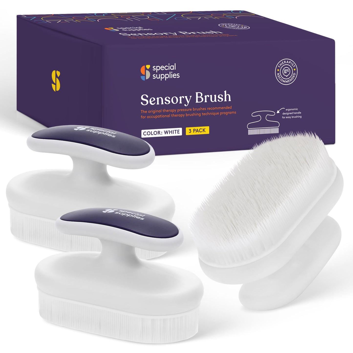 Special Supplies Sensory Brush Therapressure Therapy Brush for Occupational and Sensory Brushing, Stimulating, Calming Tools for Kids and Adults, Soft Flexible Bristles, Latex Free (3 Pack)