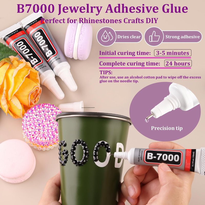 30000Pcs Resin Rhinestones for Bedazzling with Tweezers, Black Rhinestones for Crafting with 3Pcs 10ml B7000 Jewelry Glue for DIY Crafts Clothing Tumblers Shoes Fabric Nail Art