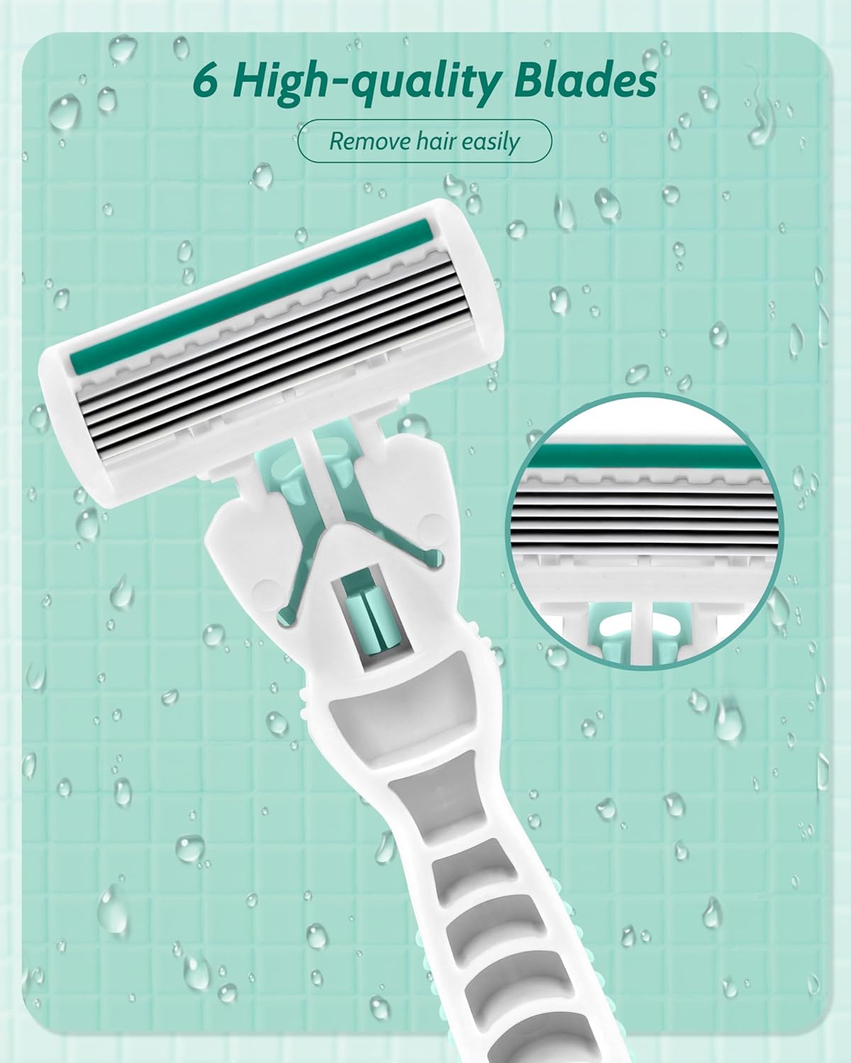 Travel Razors for Women - 12 Blade Refills Included | Green Color