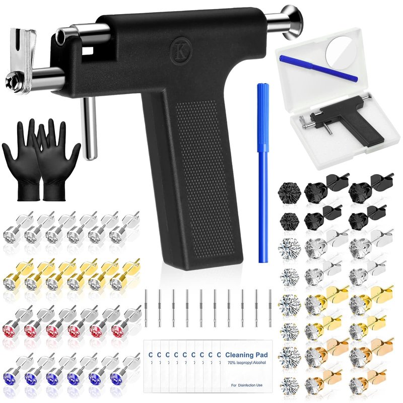 Professional Ear Piercing Gun, Reusable Ear Piercing Machine with Colorful Crystal Earrings Set for At Home Salon Earlobe Cartilage Helix Tragus Piercing Tool Kit