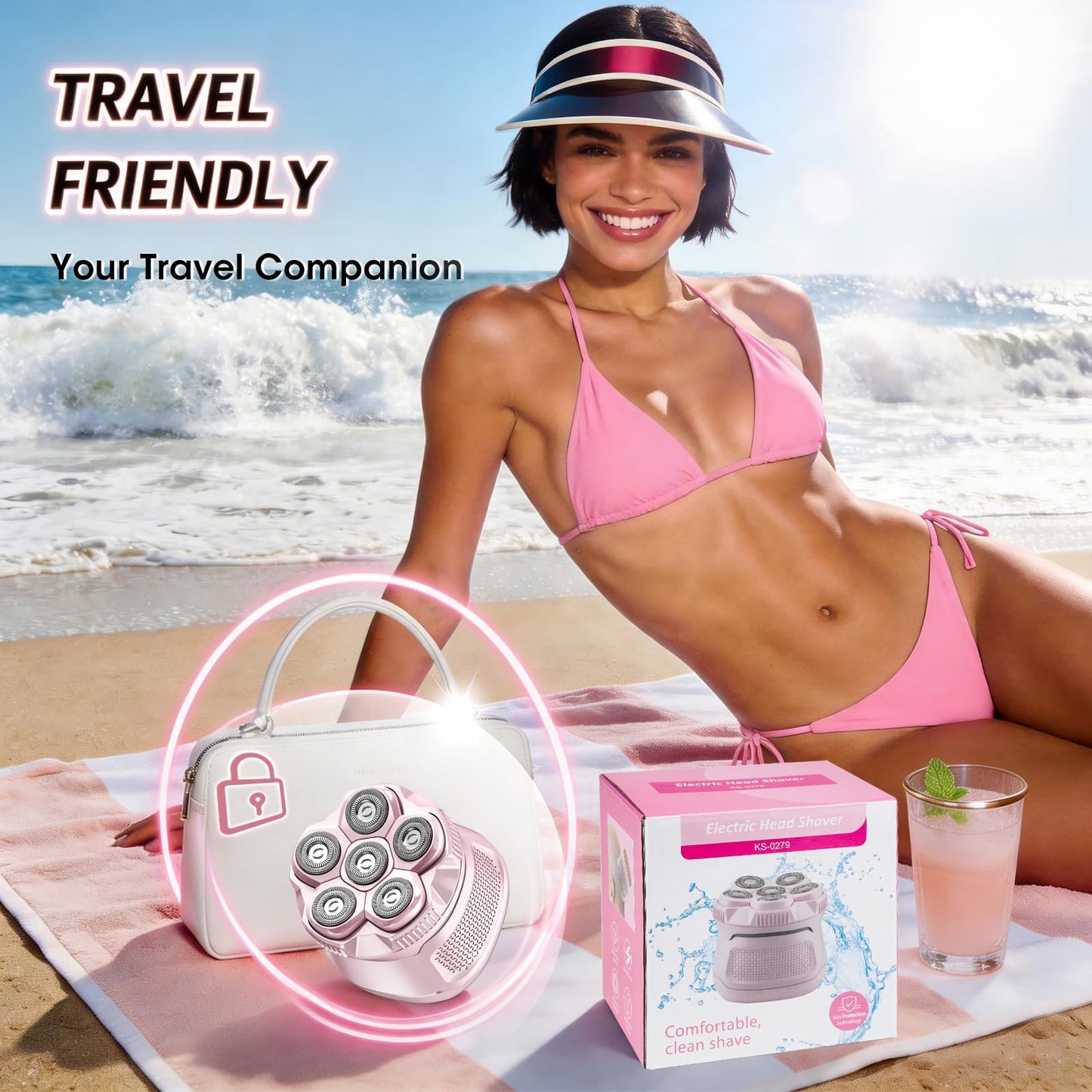 RESUXI Electric Shaver for Women, 6D Men's Magnetic Razors, Wet & Dry Body Hair Trimmer, IPX6 Waterproof, LED Display, USB Fast Charge, Cordless Grooming Kit Gifts (Pink)