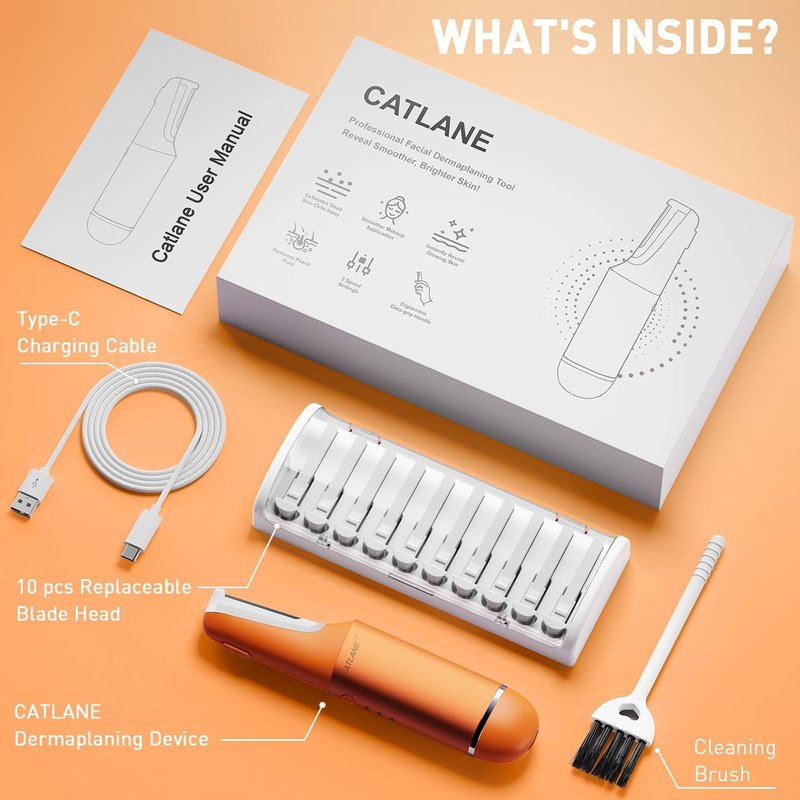 Dermaplane Razor for Women - Sonic Exfoliation Tool for Peach Fuzz & Hair Removal | 10 Blades, Cosmic Orange
