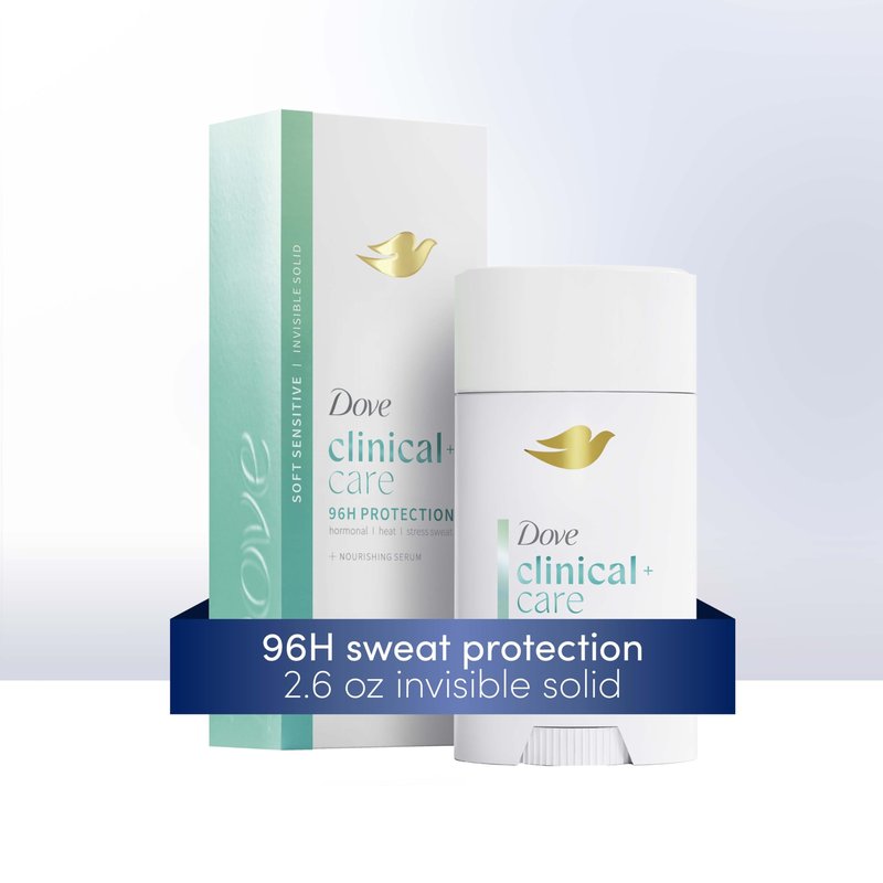 Dove Clinical + Care Antiperspirant Deodorant Invisible Solid Stick for Women Clean Soft for Sensitive Skin Hypoallergenic 2.6 oz