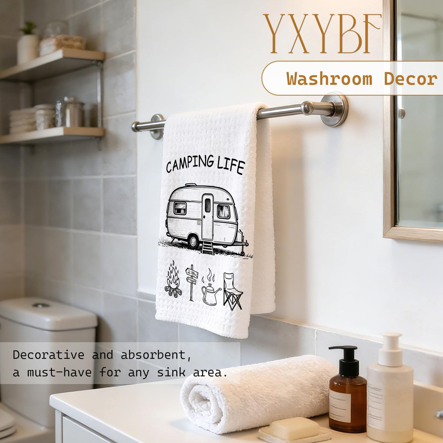 YXYBF Camping Gifts Hand Dish Tea Towels for Kitchen Bathroom RV Decor 16x24 Inches, Gifts for RV Campers Women Men, Minimalist Camping Kitchen Towels Decorative