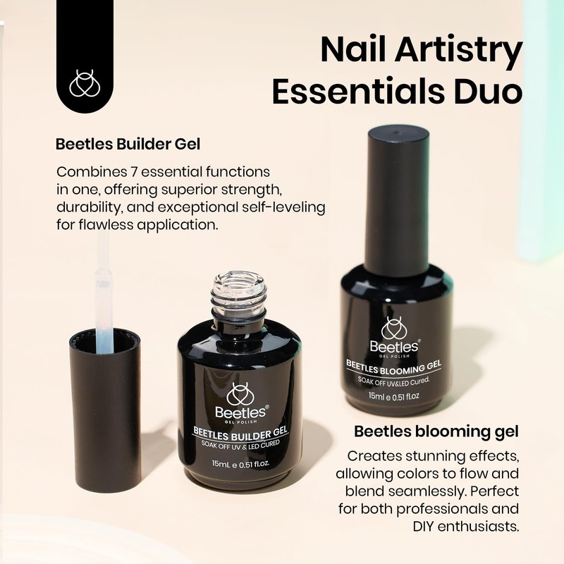 Beetles Builder Gel for Nail and Blooming Gel Set, 2 Pcs 15ml Nail Art Polish for Spreading Effect Marble Stone Builder Extension, Soak Off LED Lamp DIY Manicure Nails Gifts for Women