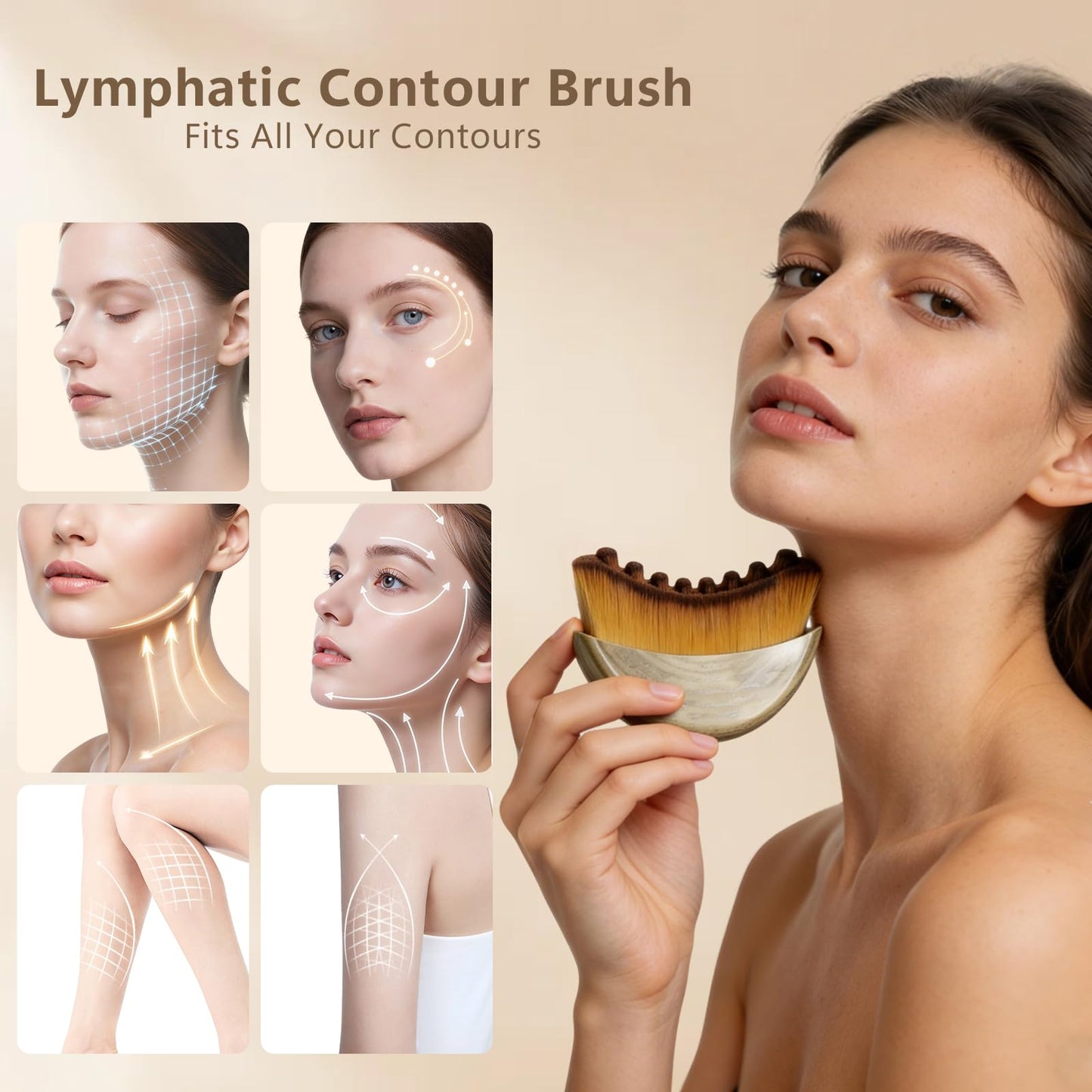 Lymphatic Contour Face Brush,Manual Lymphatic Drainage Massage Brush with Soft Hypoallergenic Bristles, Face Sculpting Brush for Jawline & Neck Lifting,Facial Tool & Face Depuffer