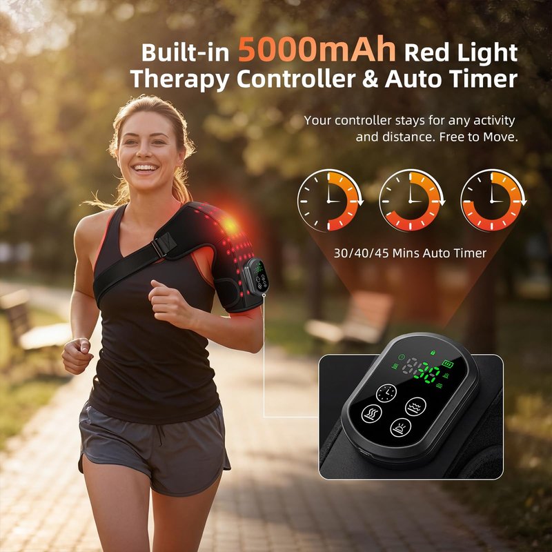 Cordless Red Light Therapy for Shoulder with Heat & Massage Vibration, Separate 5000mAh Portable Near-Infrared Light Therapy Wrap for Shoulder Discomfort, 3 Heat 4 Vibration Modes, 660nm & 850nm LEDs