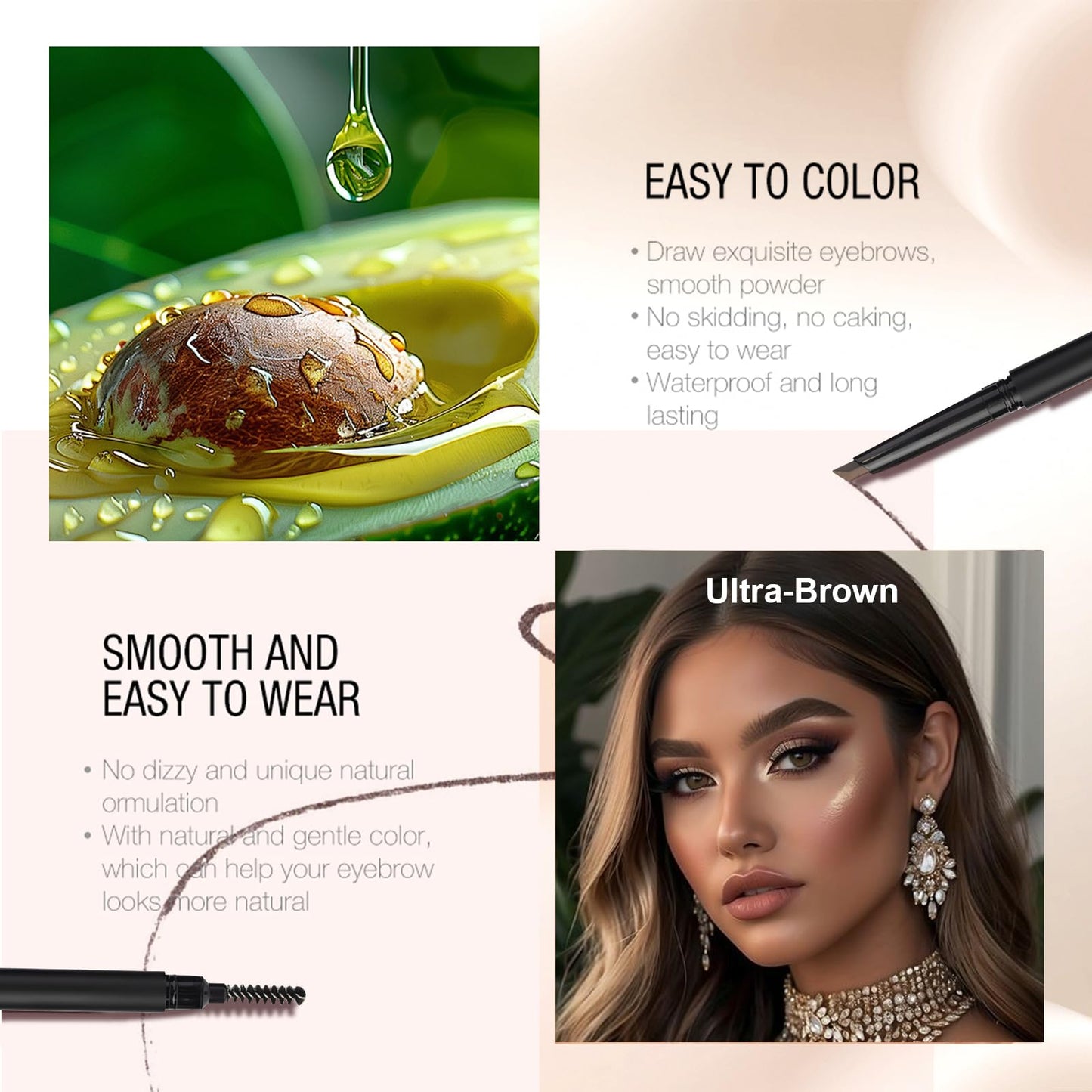 YiGuMy Eyebrow Pencil, Retractable Definer with Dual Brush, Ultra-Fine Tip for Precise Brow Makeup, Waterproof Gel Formula, Natural Hair-Like Strokes, Enhance Beauty (Brown, Ultra)