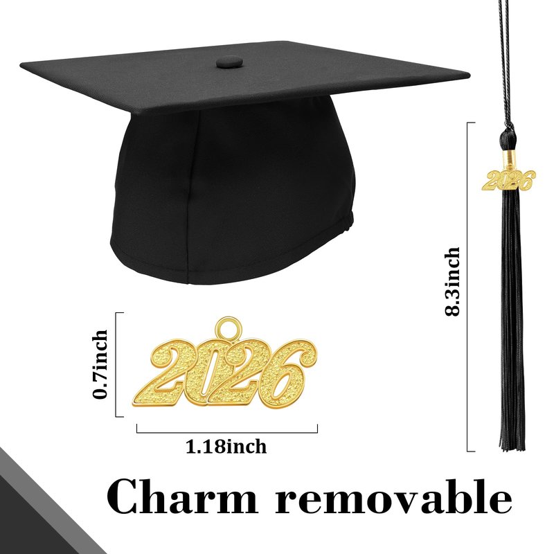 Luktastic Graduation Cap - Black Cap with 2024 Tassel and Gold Charm - Matte Finish - For High School, Bachelor, Master Graduates - Unisex - One Size Fits All - Includes Decorations Kit