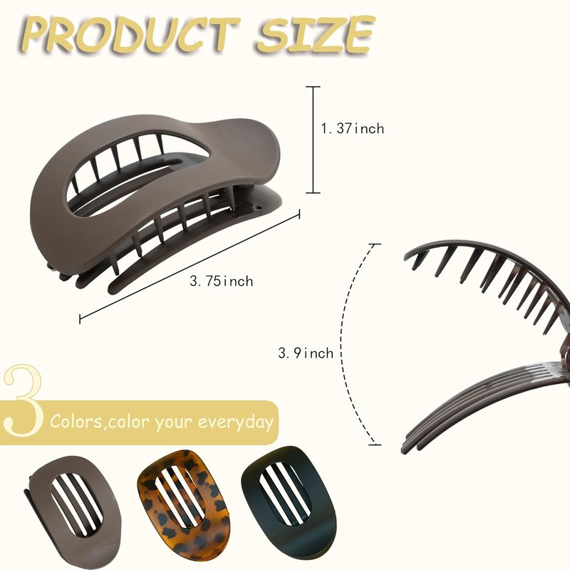 Flat Claw Clips for Women - Large Non-Slip Duckbill Hair Clips | 6-Pack Matte Accessories for Thick & Thin Hair