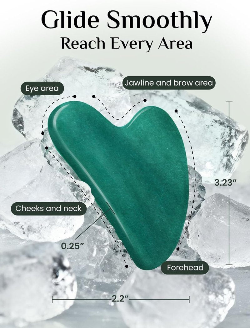 Rena Chris Gua Sha Tool - Jade Stone Facial Massager for Acupuncture Therapy | Reduces Puffiness & Sculpt Jawline (Green)