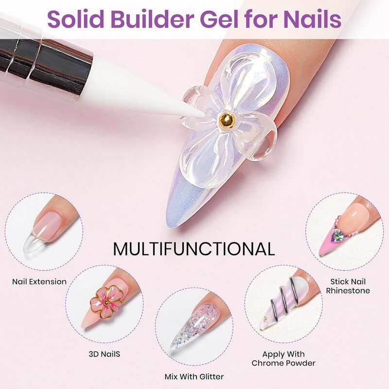 MIZHSE 2pcs Solid Builder Gel for Nails - Clear 3D Sculpting Gel | Non-Sticky UV LED Starter Kit