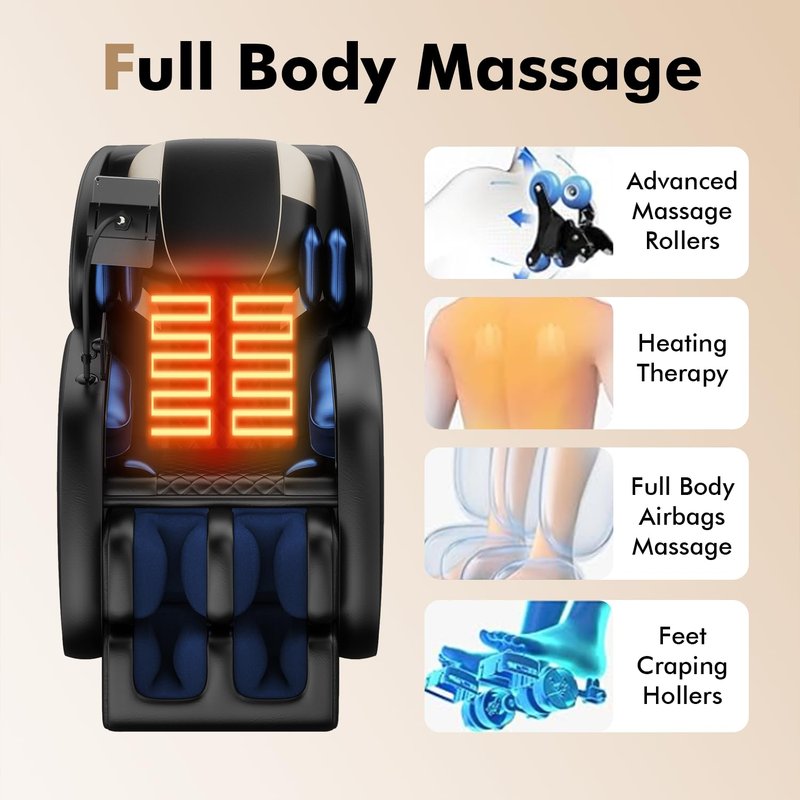 AYJOIR 2026 Massage Chair Full Body, Zero Gravity SL-Track Shiatsu Massage Recliner Chair with Body Scan, 6 Fix Point Rollers,Airbags,Deep Yoga Stretch, Heating Function, Black