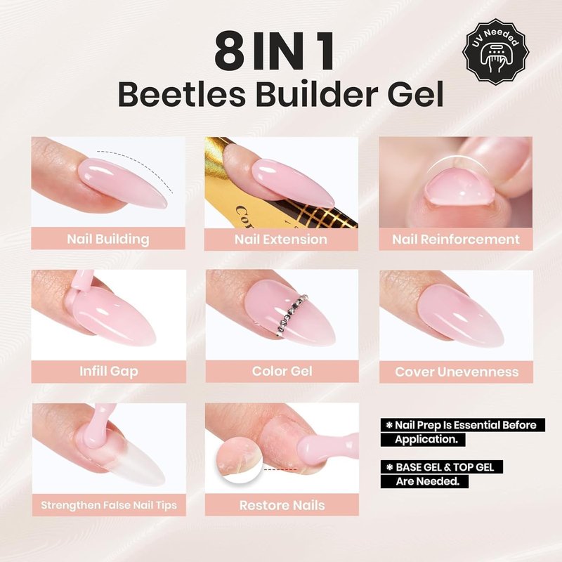 Beetles Builder Gel Set - 8-in-1 Strengthening Apex Nail Extension Kit | Silver Cat Eye Gel, UV & LED Compatible