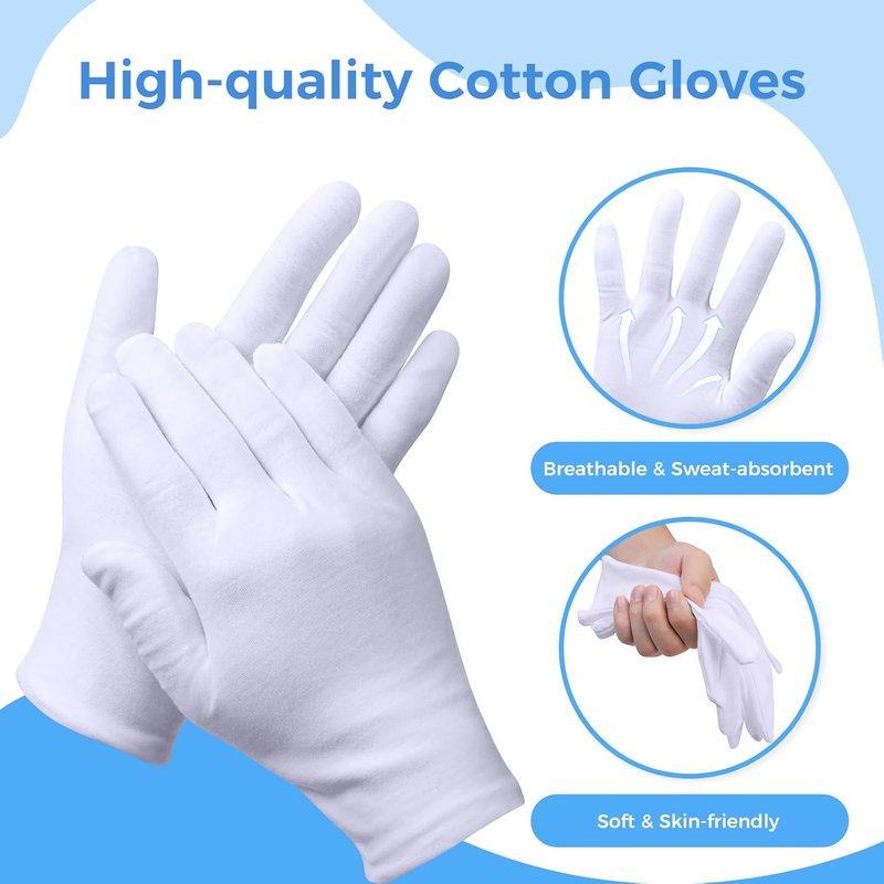 3 Pairs Cotton Gloves for Dry Hands Sleeping, Moisturizing Gloves for Men and Women, Stretchable White Cotton Gloves Eczema for Service Driving Coin Jewelry Handling