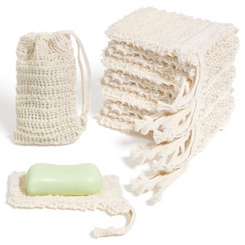 Ckhoid 100PCS Sisal Soap Saver Bags, Natural Sisal Soap Exfoliating Bag with Drawstring, Reusable Mesh Foaming Soaps Pouch for Bath & Shower, Soaps Holder Drying Bag Savers