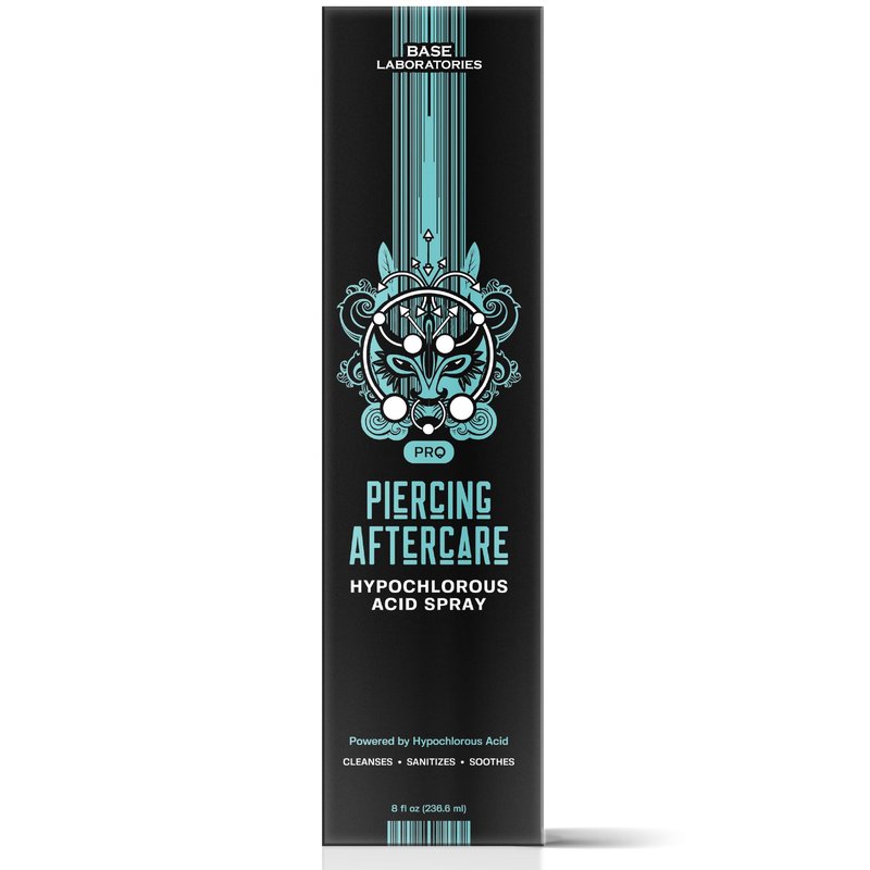 BASE LABORATORIES Piercing Aftercare Hypochlorous Acid Spray PRO - 8 OZ | Ear Piercing Cleaner | Saline Solution Piercing Aftercare - Saline Spray for Piercings, Bumps & Keloids | Ear, Nose, Belly