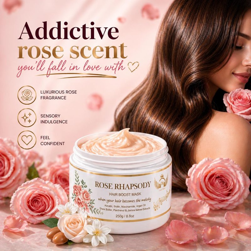 DJ LADY NADA Rose Rhapsody Hair Mask - Deep Repair for Dry & Damaged Hair | Hydrolyzed Keratin, Biotin, Argan Oil - 8.8 oz