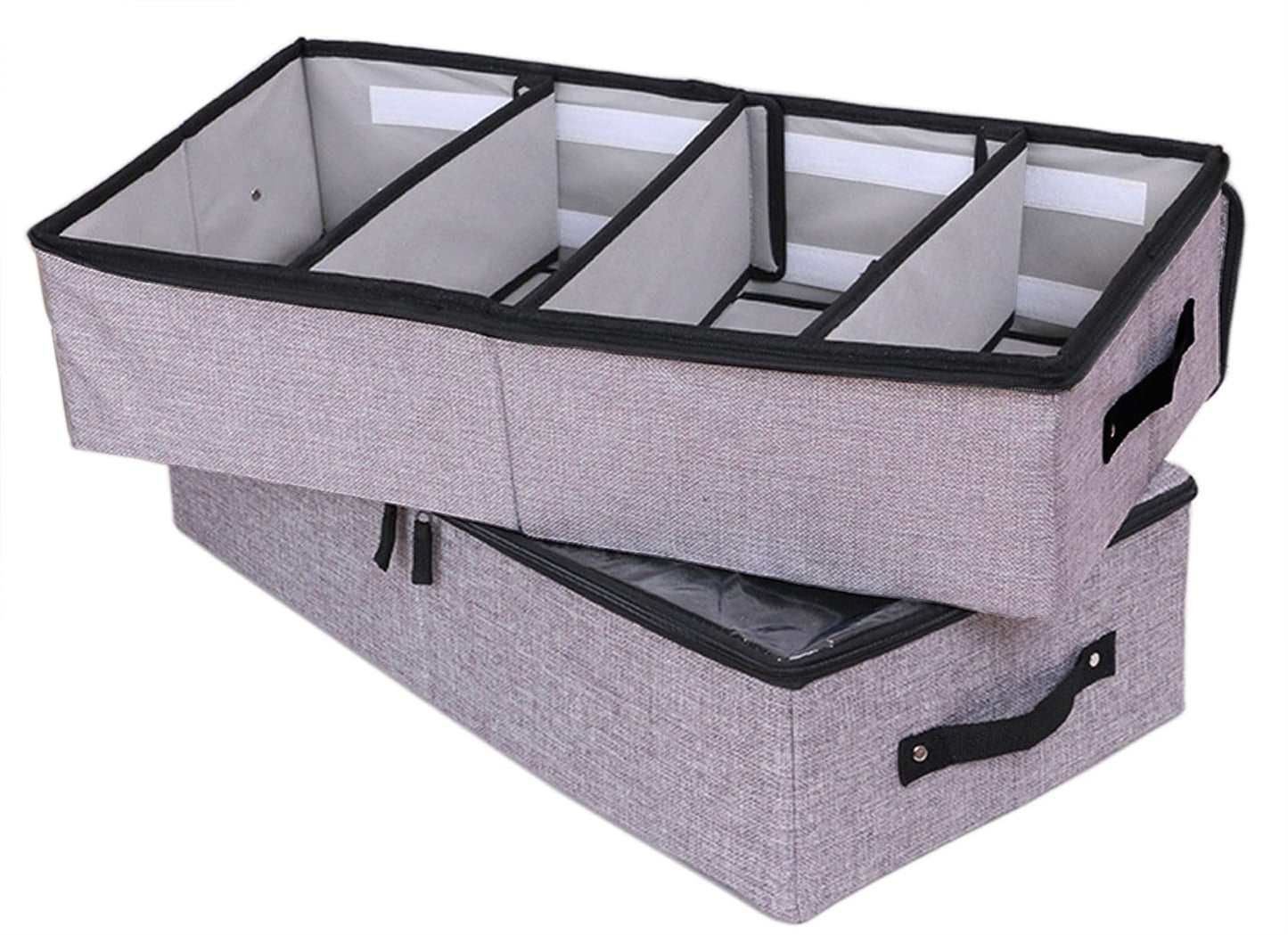 AARAINBOW 2 Packs Under Bed Clothes Shoes Storage Bins with Lids, Underbed Storage Container with Adjustable Dividers, Under Bed Storage Organizer Box 4 Compartment (Gray Green)