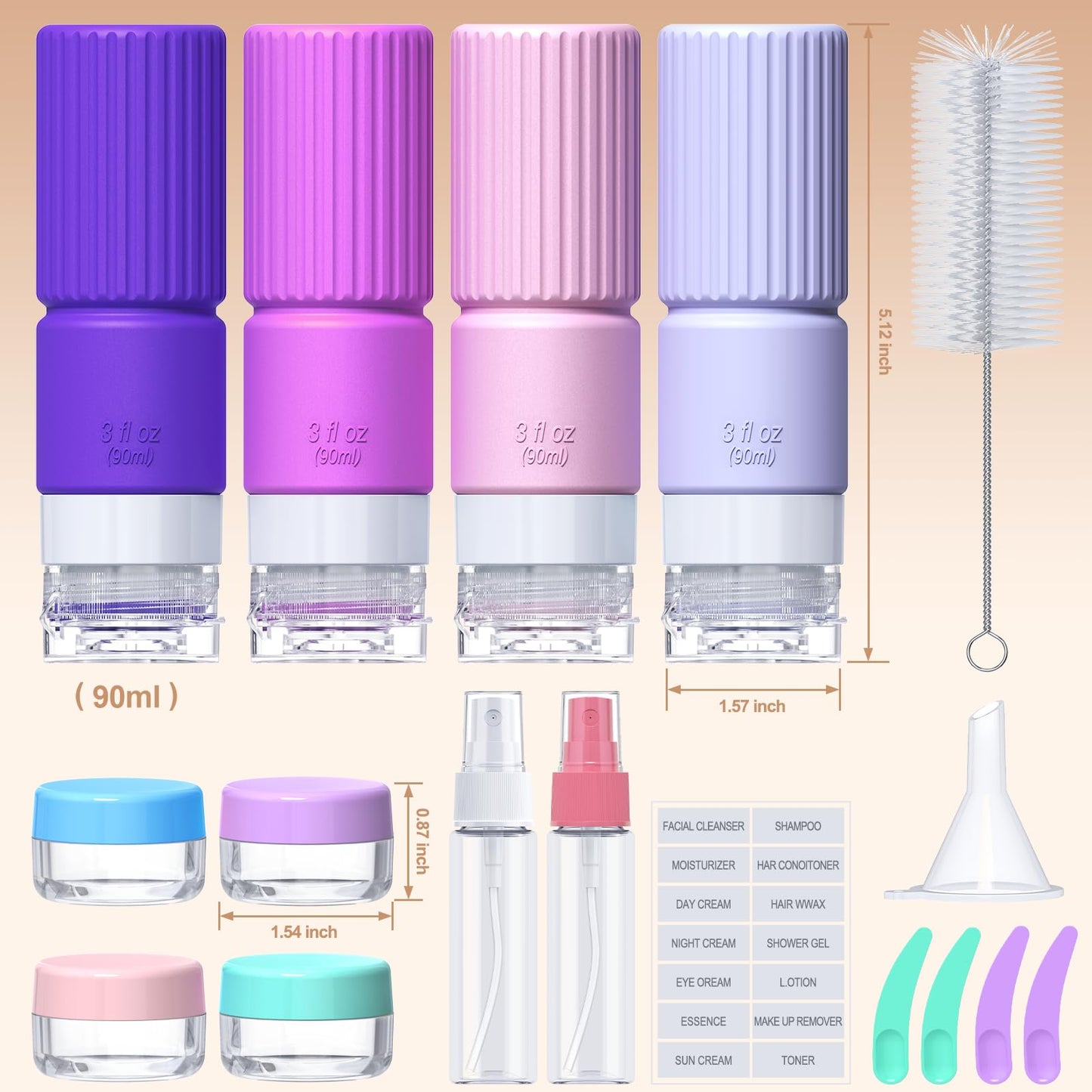 Tocelffe 19pack Travel Bottles for Toiletries,TSA Approved Silicone Travel Containers for Toiletries,Leak Proof Refillable Liqus Shampoo And Conditioner Travel Essentials toiletry Bottles