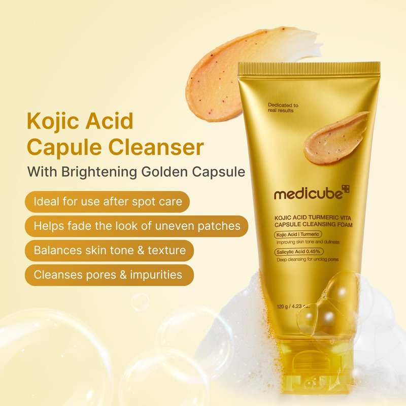 medicube Facial Cleanser Turmeric Capsule Foam Cleanser | for Balancing Uneven Skin Tone & Texture | Fade Appearance of Uneven Patches & Ideal for Use After Spot Care | Korean Skincare, 4.23 oz