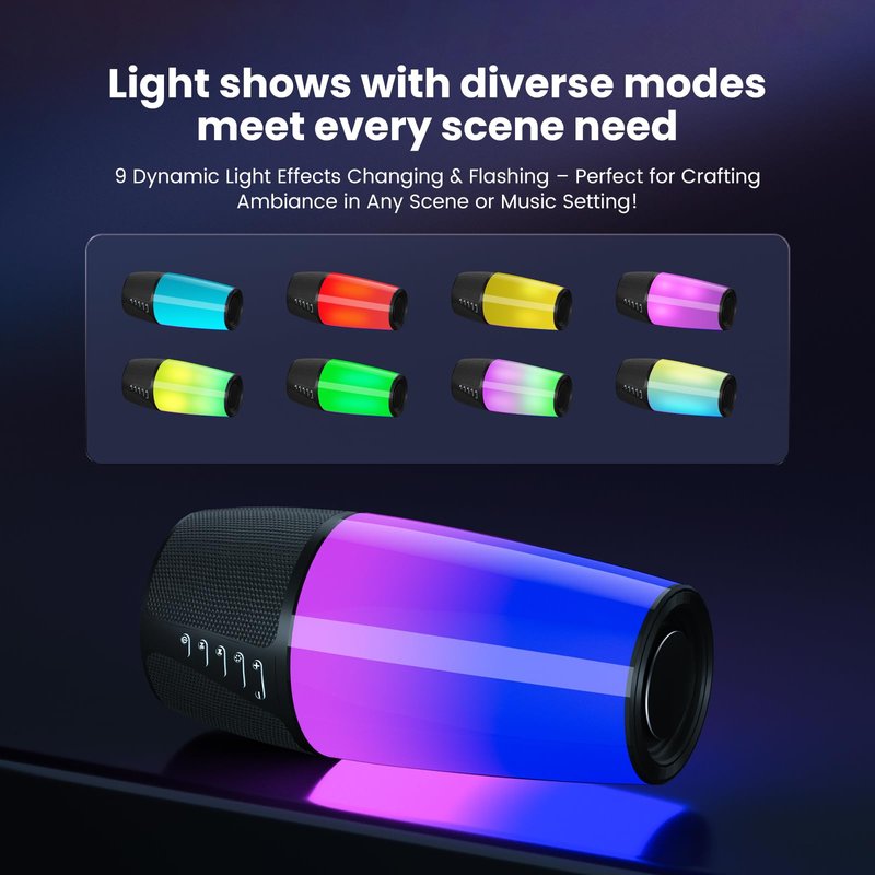 Ooyi Bluetooth Speaker with Lights 40W 360° Stereo, Bluetooth 5.3 (100ft), IPX6 Waterproof, 9 Color LED, 12H Playtime (5600mAh) - Home/Outdoor/Party/Beach, Ideal Birthday (Colorful)