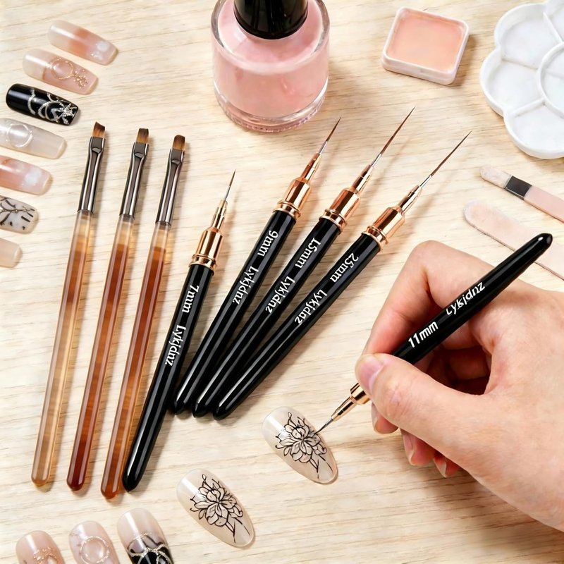 Nail Art Liner Brushes Set - 5 Pcs Thin Gel Brush for Precision Nail Design | Sizes 7-25 mm