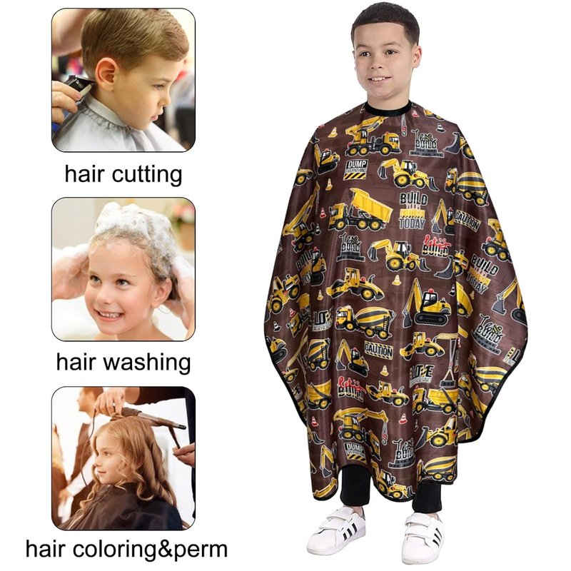 Pelocapa Kids Hair Cutting Cape - Waterproof Salon Cape for Boys & Girls | 39" x 51" (Construction Vehicle)