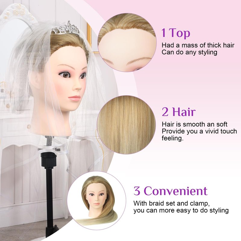Mannequin Head with Hair with Tripod Stand - 28" Cosmetology Mannequin Head with Stand, Doll Head for Hair Styling Braiding Practice Manikin Head with Tripod Set, Ombre Golden