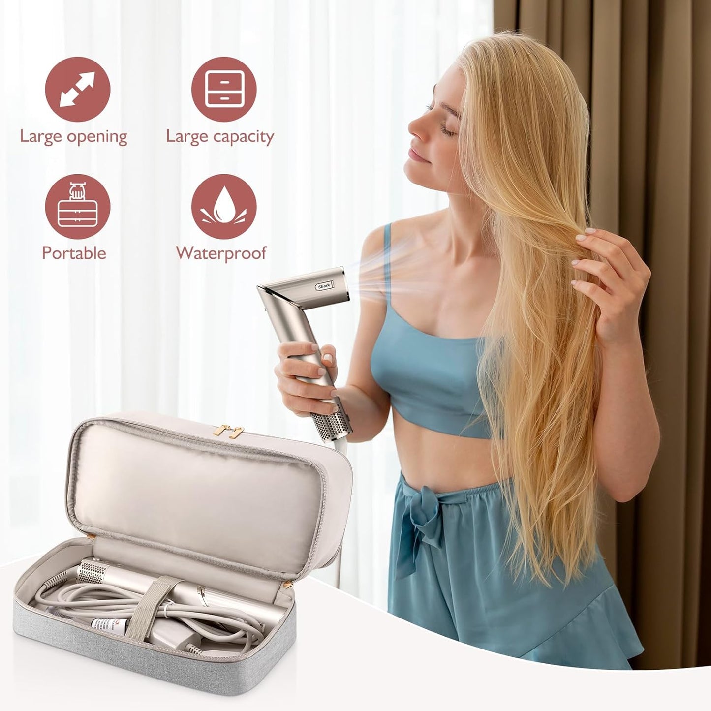 Travel Carrying Case for Hair Dryer - Double-Layer Storage Bag for Shark Flexstyle & Revlon Airwrap | Hair Accessories Organizer