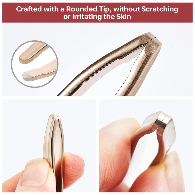 NILIYA Tweezers for Man, Professional Round Tips Plucker for Chin, with Leather Travel Case (Light Gold)