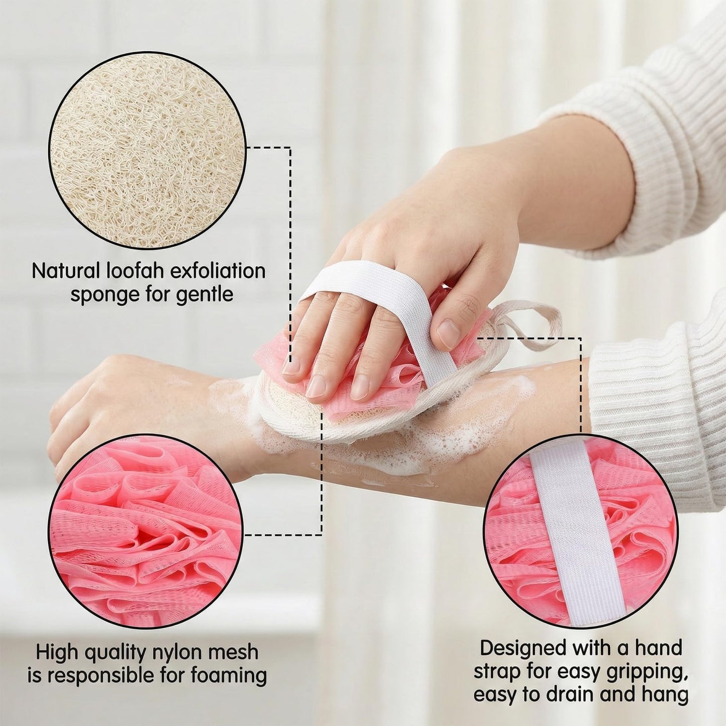 ElevateTech Natural Loofah Sponge Loofah Exfoliating Facial Scrubber BathLoofah for Women Men Shower Scrubber for Body Perfect for Exfoliation Cleansing Made of Natural Luffa and Terry Cloth