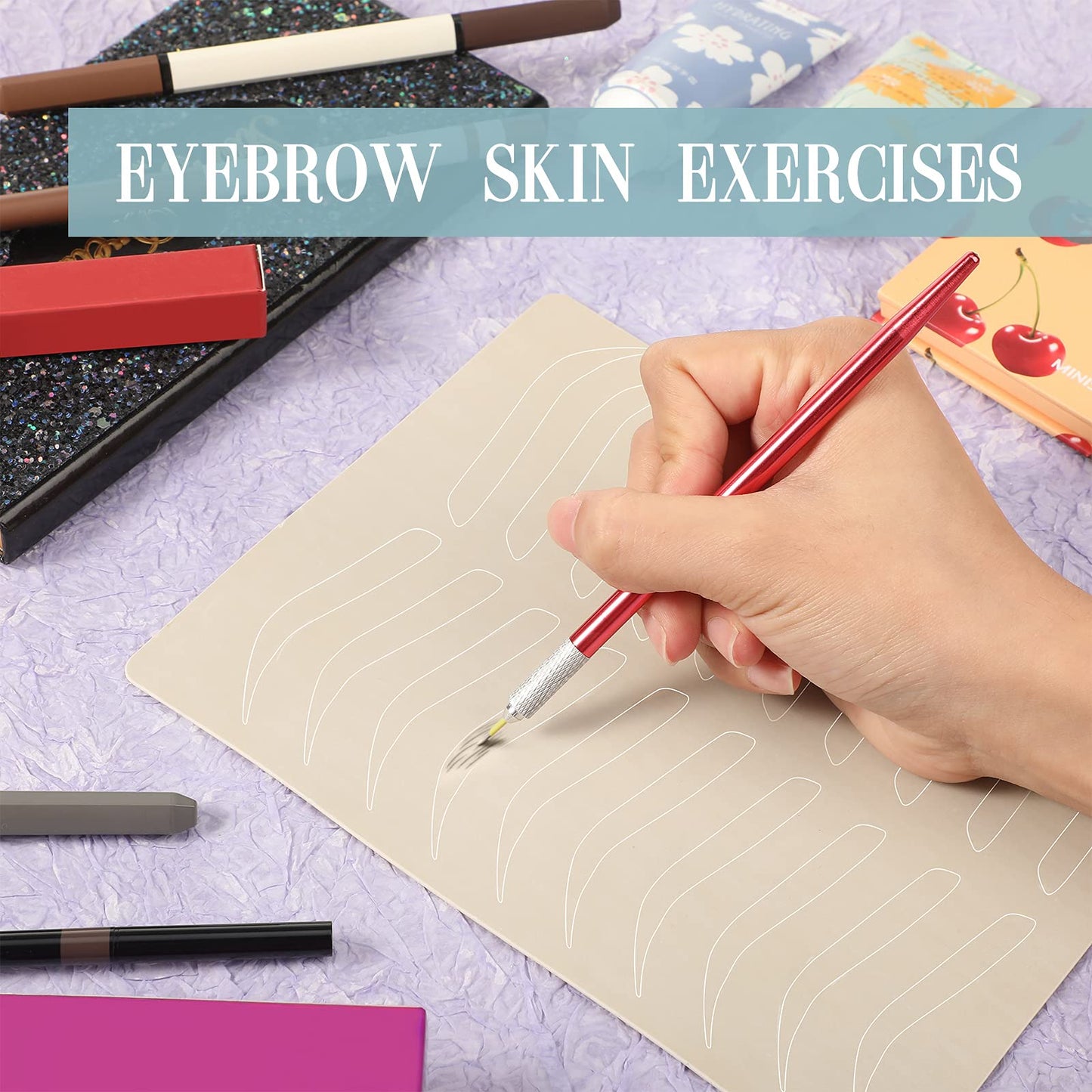 20 Pieces Microblading Supplies Double Sided Practice Skin for Eyebrows Tattoo Fake Skin Rubber Microblading Kit No Ink Makeup Silicone Skins to Practice Brow