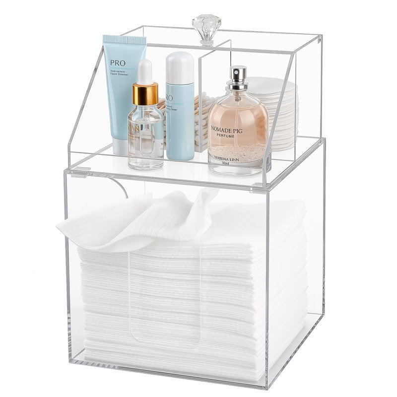 Anyoifax Disposable Facial Towels Storage Compatible with Clean Skin Club Clean Towel XL Double Layer Acrylic Box Cotton Pads Container Qtip Bin Face Towelettes Holder for Bathroom Counter, Clear