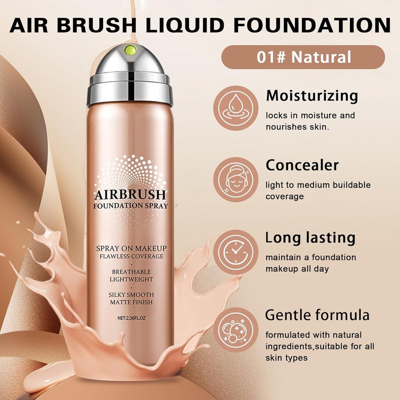 Air Brush Makeup Foundation & Primer - Hydrating, Buildable Coverage for Smooth, Radiant Skin | 01 Natural/Warm Porcelain