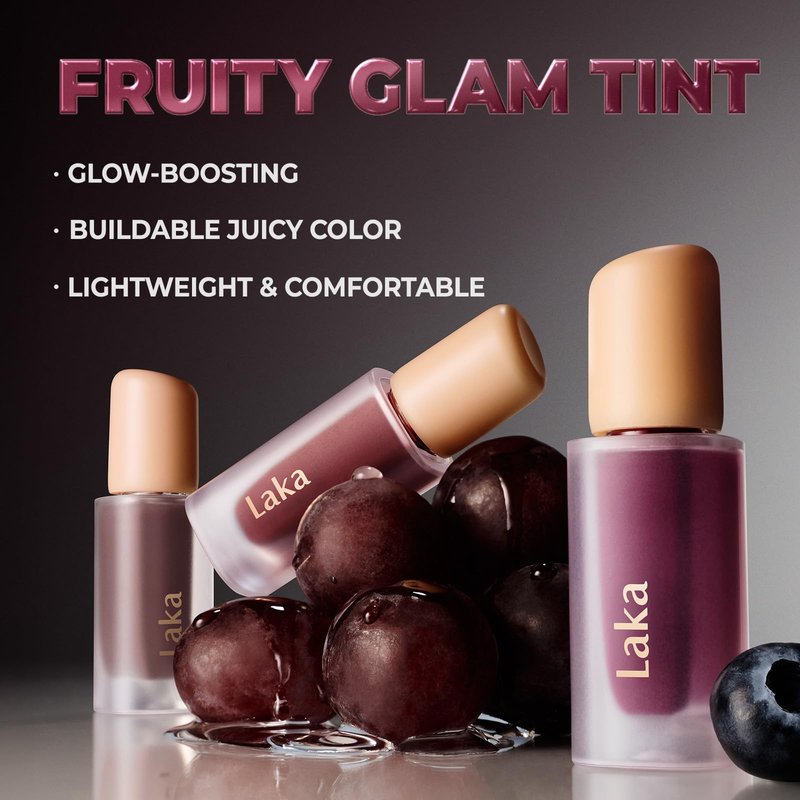 Laka Fruity Glam Lip Tint Mini, 1.9g/0.07oz, Glowing Lip Stain with Wide Color Spectrum, Hydrating & Lightweight Texture, Long-Lasting Bold Stain, Non-Sticky, Vegan, K-Beauty (#103 Humming)