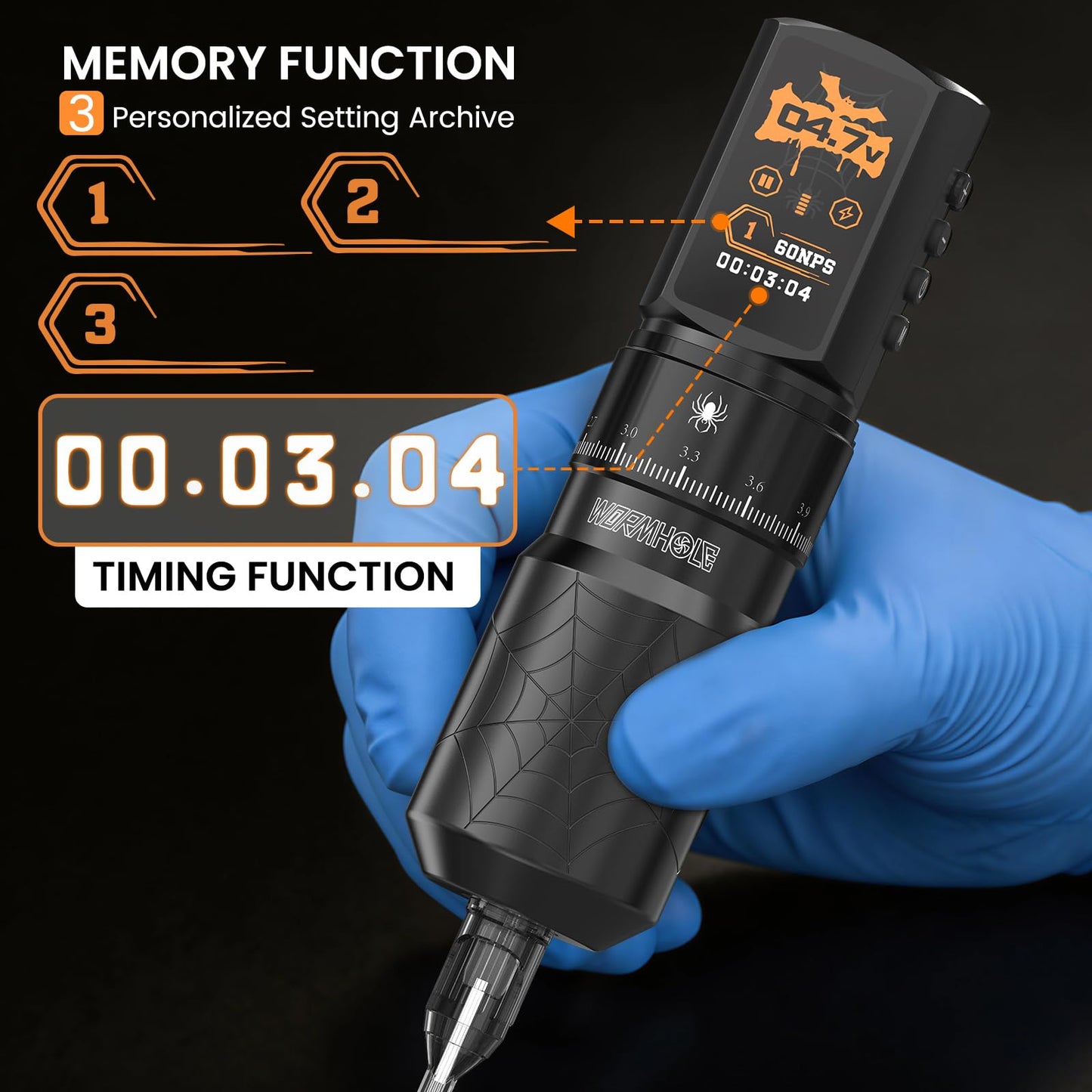 Wormhole 2,300mAh Battery Wireless Tattoo Kit Tattoo Gun Kit with 7 Adjustable Stroke Tattoo Machine with Normal/Jump-Start/Dot Working Mode with LED Digital Display for Artist WTK0257