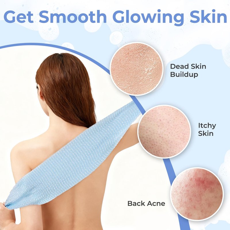 Back Scrubber for Shower and Dead Skin Removal, Exfoliating Body Scrubber for Smooth Skin Japan Washcloth for Shower & Bath, Versatile Body Scrub Towel, Ideal for Skincare, Blue Medium