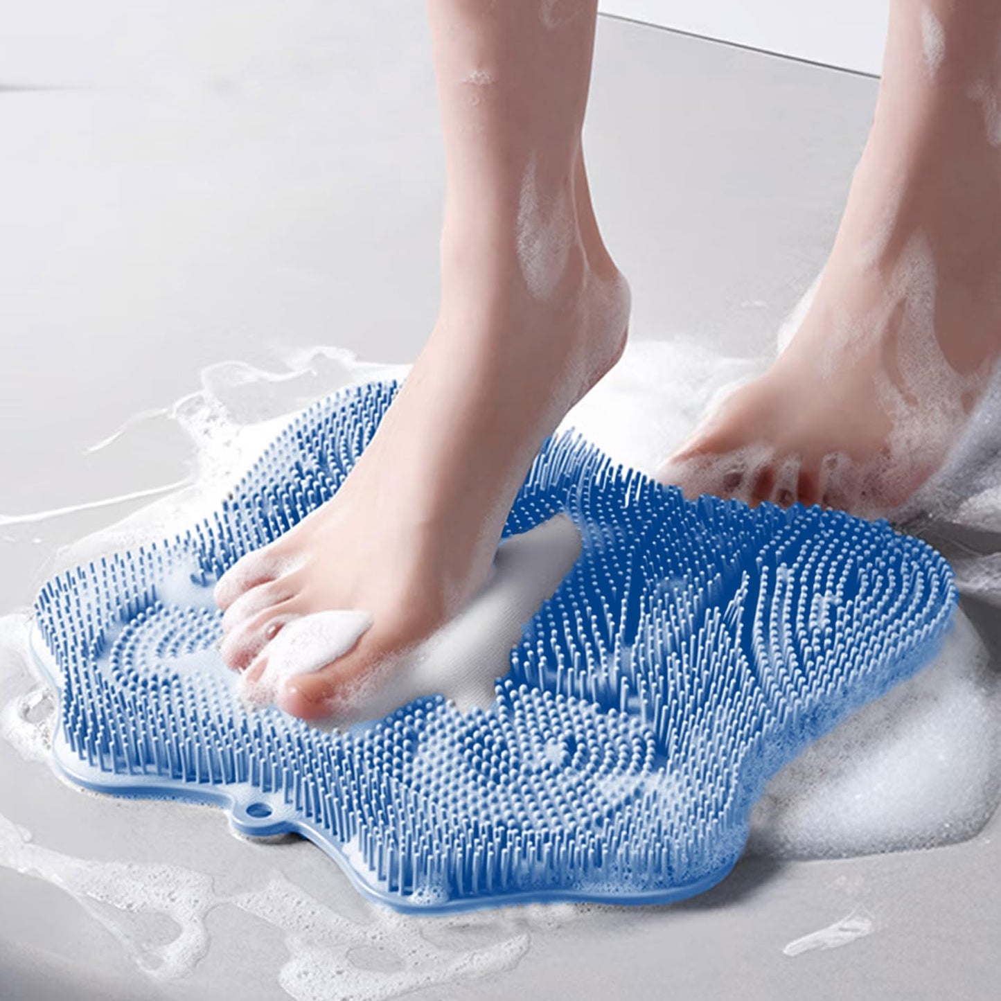 Easkite Shower Foot Scrubber, Shower Foot and Back Scrubber with Suction Cups, Shower Silicone Foot Washer for Exfoliating Massage（Blue）