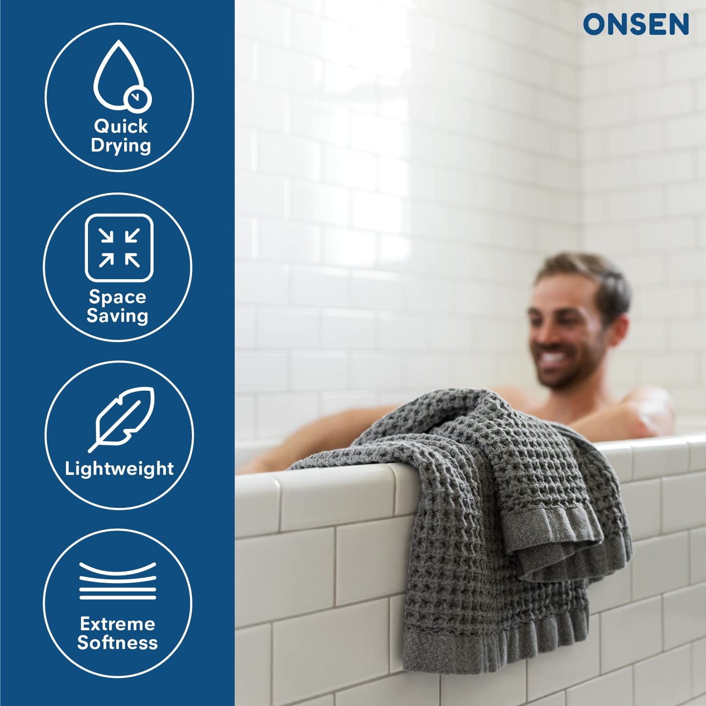 ONSEN Supima® Waffle Bath Towel, Large, Quick Dry Lint Free 100% USA Cotton, Lightweight Absorbent Bath Towel, 31x57 in (Cinder Grey, 1x Bath Towel)