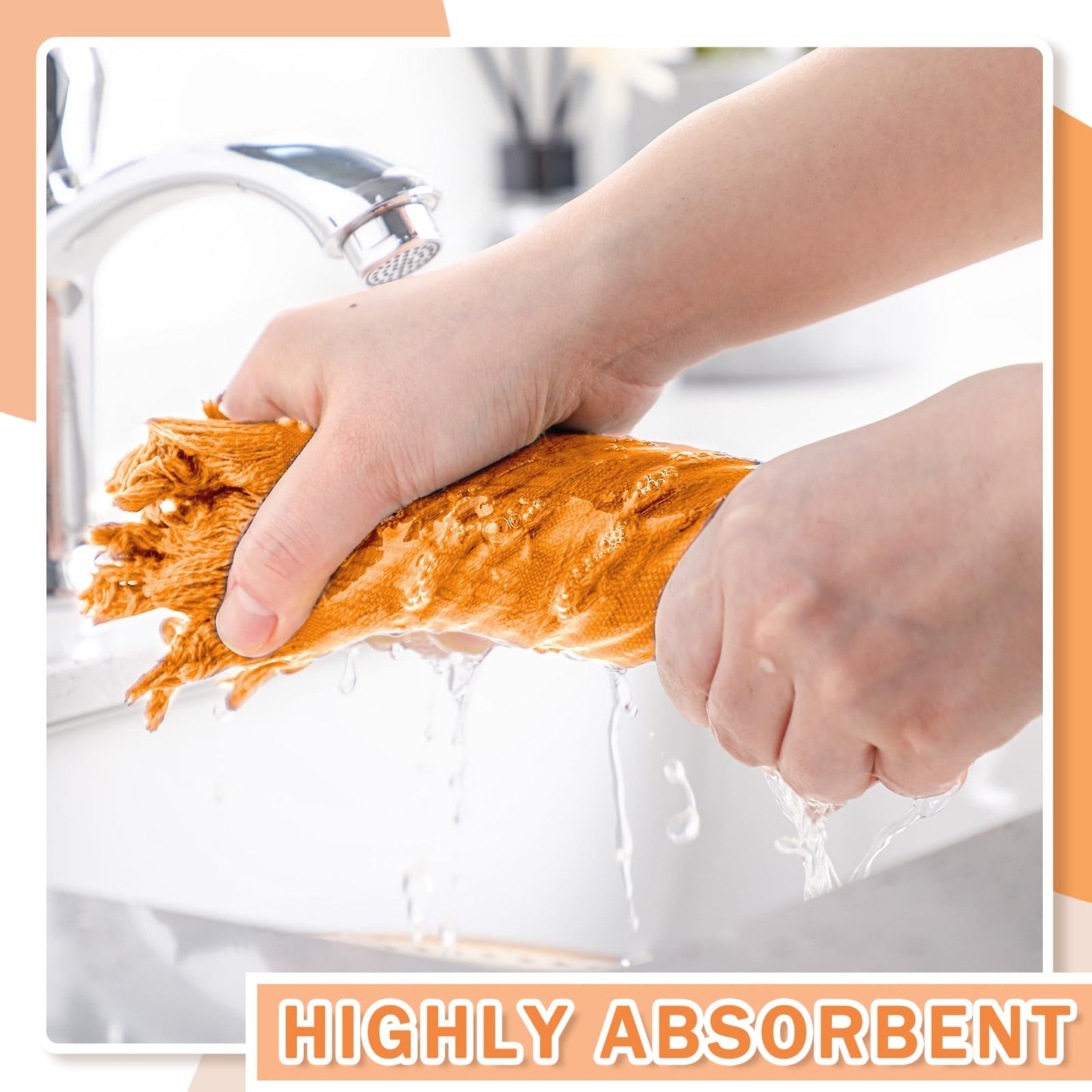 HunnmingRe 4 Pack Boho Hand Towel for Bathroom Kitchen 14x30 Inch 100% Turkish Cotton Summer Boho Decorative Towel Waffle Farmhouse Bathroom Decor Absorbent Soft Guest Gift(Orange)