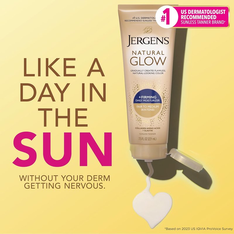 Jergens Natural Gradual Glow Daily Moisturizer Bundle - Firming & SPF 20 | 7.5oz + 2oz, Fair to Medium