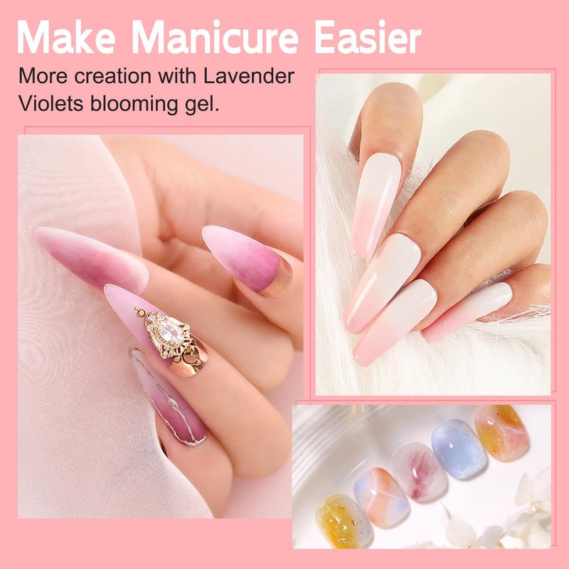 Lavender Violets Blooming Gel 15ml Clear Uv Led Aura Nails Gel Polish for Spreading Effect Marble Natural Stone Watercolor Floral Print Soak off Diy Nail Art Design Manicure Gift for Women A106