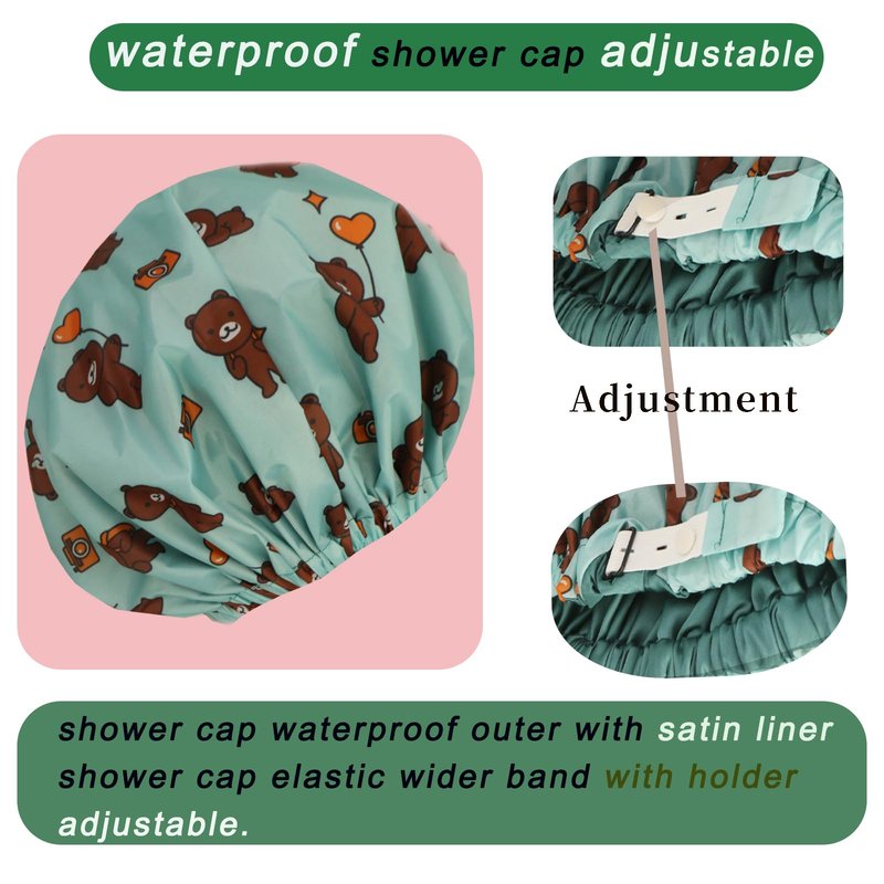 2Pcs Genergy Shower Cap Waterproof, Adjustable Shower Cap for Women Reusable, Luxury Extra Large Shower Caps, Extra Large &Double Layers &Reversible Satin Lined Bonnet(Pink+ Green flower)