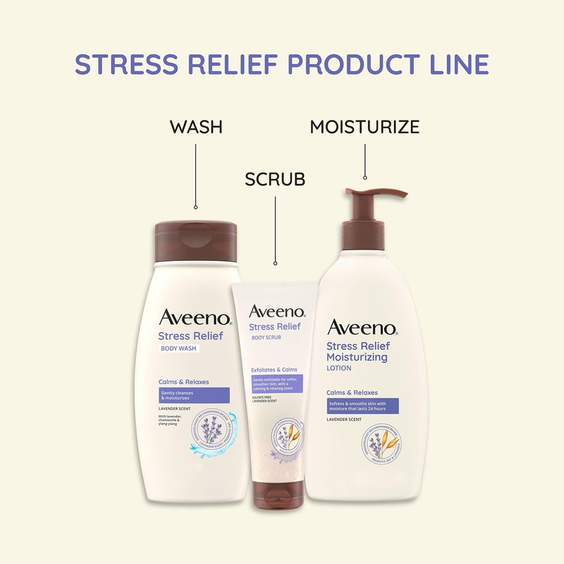 Aveeno Stress Relief Moisturizing Body Lotion with Lavender Scent, Natural Oatmeal to Calm & Relax, Non-Greasy Daily Stress Relief Lotion, 18 fl. oz (Pack of 3)