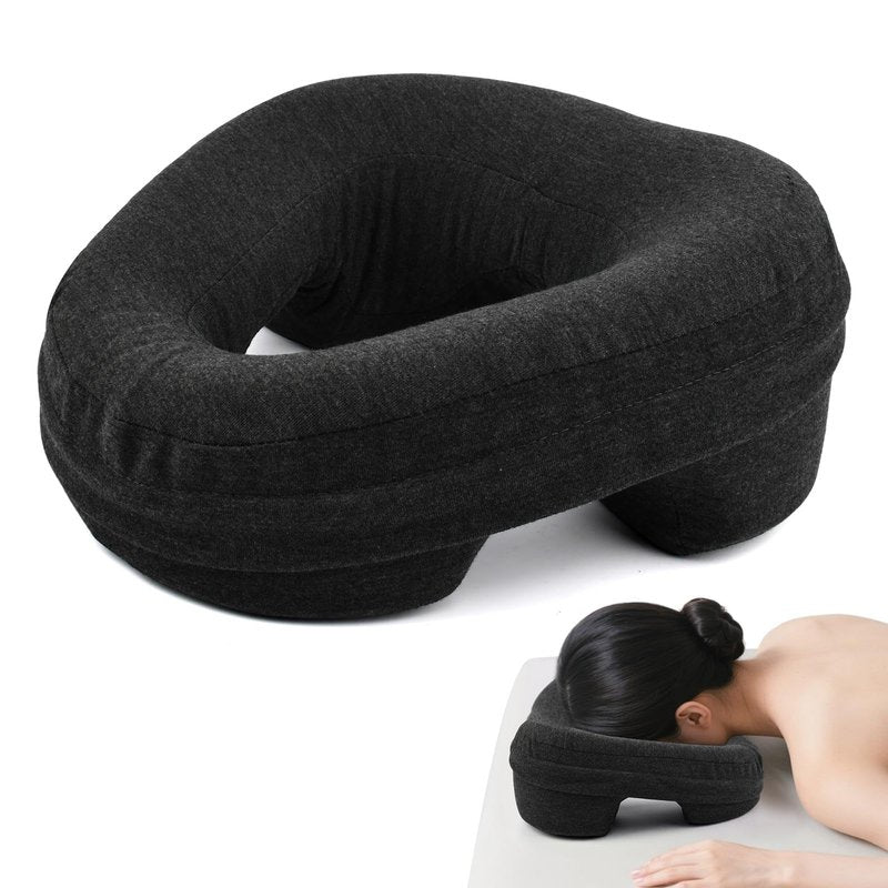 Kakalote Massage Headrest for Bed, Ergonomic Memory Foam Massage Pillow Face Down Pillows for Spa, Napping & Skincare(Black)